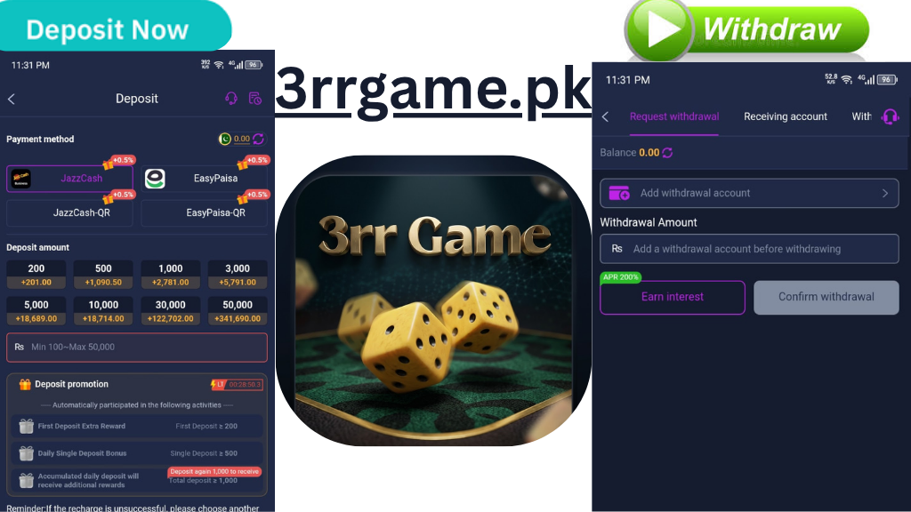 3rr deposit and withdrawal 3rrgam.pk
